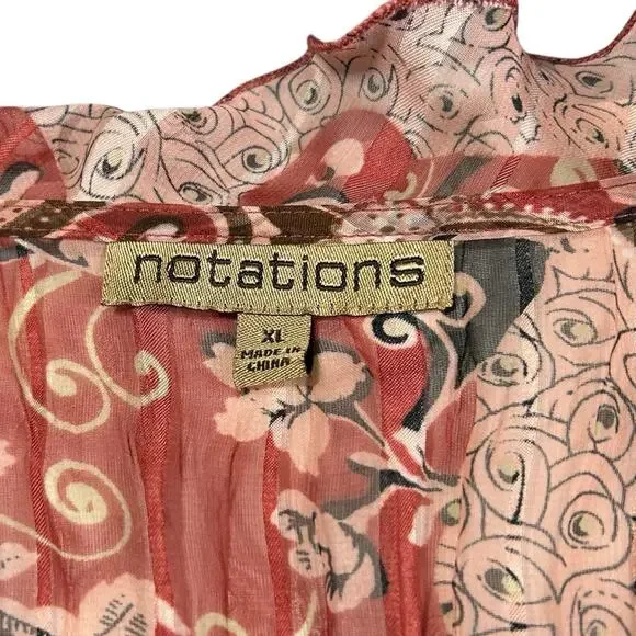 Vtg Notations Womens Sz XL Y2K Scarf Print Babydoll Fairy Top Sheer Layering Tie - Picture 11 of 15